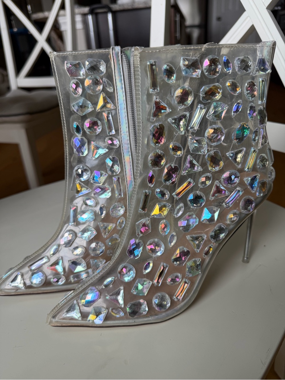 Steve Madden Iridescent Crystal-Embellished Clear Ankle Boots